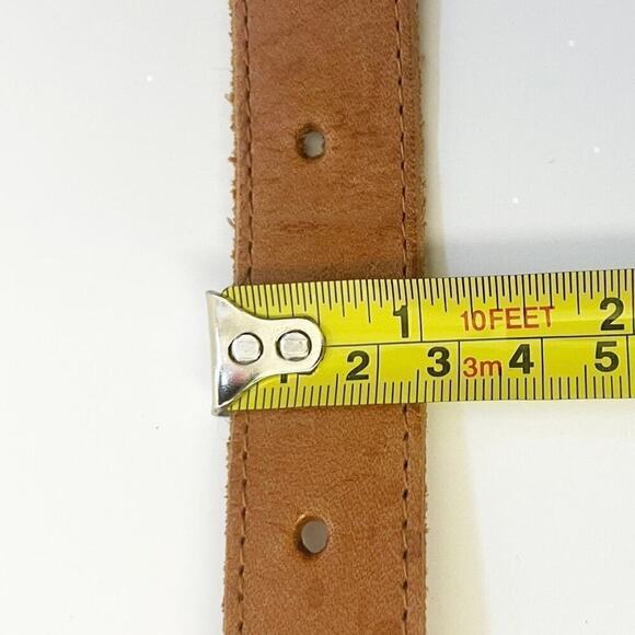 VTG 90’s Robinson's BROWN LEATHER BELT Brass Metal Buckle and Conchos 30-34 - Picture 8 of 9